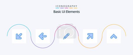 Illustration for Basic Ui Elements Blue 5 Icon Pack Including up. arrow. pencil. right. arrow - Royalty Free Image