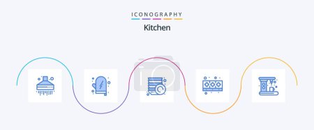 Ilustración de Kitchen Blue 5 Icon Pack Including maker. coffee. plate. appliances. food - Imagen libre de derechos