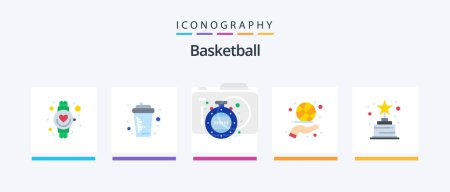 Téléchargez les illustrations : Basketball Flat 5 Icon Pack Including achievement. spin. sport. hand. basketball spinning. Creative Icons Design - en licence libre de droit