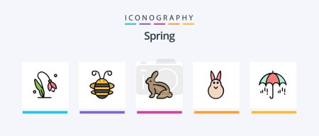 Téléchargez les illustrations : Spring Line Filled 5 Icon Pack Including easter. spring. flower. nature. ecology. Creative Icons Design - en licence libre de droit