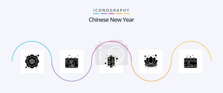 Illustration for Chinese New Year Glyph 5 Icon Pack Including event. calendar. lantern. lotus. decorations - Royalty Free Image