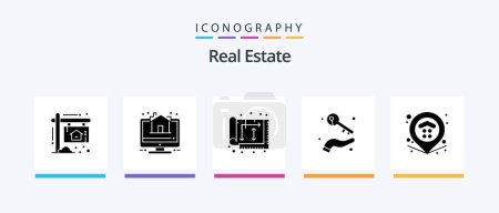Ilustración de Real Estate Glyph 5 Icon Pack Including wealth. holding. architect. hand. interior. Creative Icons Design - Imagen libre de derechos