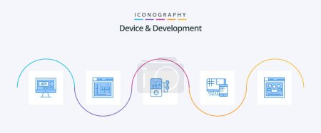 Illustration for Device And Development Blue 5 Icon Pack Including web . browser. music. education. monitor - Royalty Free Image
