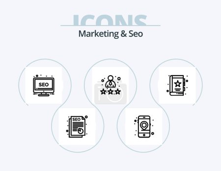 Illustration for Marketing And Seo Line Icon Pack 5 Icon Design. . seo. bulls eye. page. search - Royalty Free Image