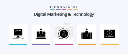 Ilustración de Digital Marketing And Technology Glyph 5 Icon Pack Including online. video. digital. social. engagement. Creative Icons Design - Imagen libre de derechos