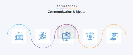 Illustration for Communication And Media Blue 5 Icon Pack Including book. walkie talkie. mail. radio. communication - Royalty Free Image