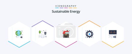 Téléchargez les illustrations : Sustainable Energy 25 Flat icon pack including cable. oil. energy. industry. energy - en licence libre de droit