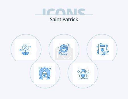 Illustration for Saint Patrick Blue Icon Pack 5 Icon Design. greeting card. badge. clover. saint. leaf - Royalty Free Image