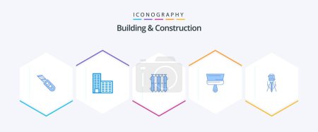 Illustration for Building And Construction 25 Blue icon pack including building. tool. heating. paint brush. brush - Royalty Free Image