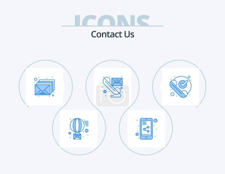 Ilustración de Contact Us Blue Icon Pack 5 Icon Design. checked. telephone. inbox. send. message - Imagen libre de derechos