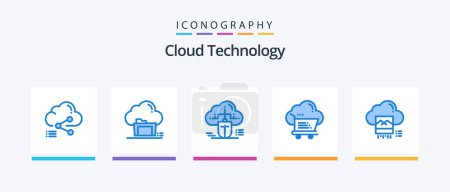 Téléchargez les illustrations : Cloud Technology Blue 5 Icon Pack Including cart. shopping. data. data. connected. Creative Icons Design - en licence libre de droit