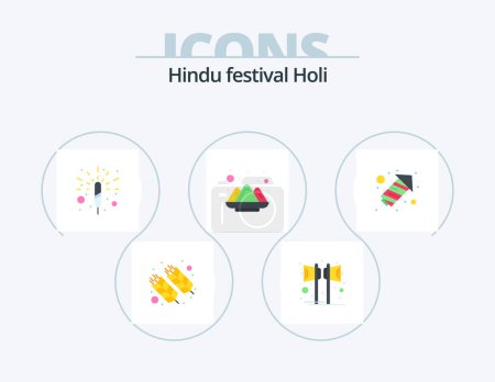 Illustration for Holi Flat Icon Pack 5 Icon Design. rocket. india. sound. holi. spark - Royalty Free Image