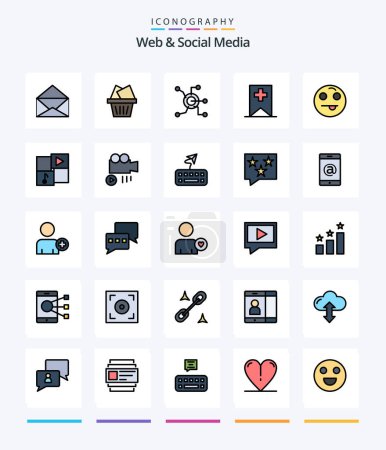 Illustration for Creative Web And Social Media 25 Line FIlled icon pack  Such As media. emoticon. worldwide. emojis. plus - Royalty Free Image
