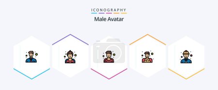 Ilustración de Male Avatar 25 FilledLine icon pack including . worker. man. safety worker. waiter - Imagen libre de derechos