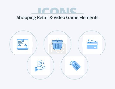 Téléchargez les illustrations : Shoping Retail And Video Game Elements Blue Icon Pack 5 Icon Design. credit. cart. deliver. shopping. basket - en licence libre de droit