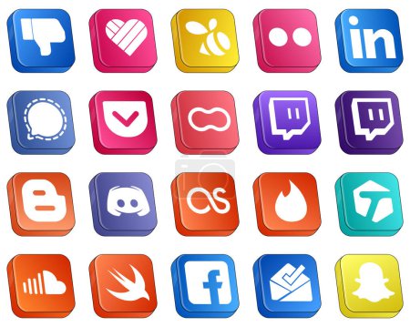 Téléchargez les illustrations : 20 Simple Isometric 3D Social Media Icons such as blog. twitch. signal. women and peanut icons. Versatile and high-quality - en licence libre de droit