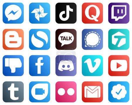 Illustration for 20 Popular Social Media Icons such as mesenger. kakao talk. simple and blogger icons. Elegant and high resolution - Royalty Free Image