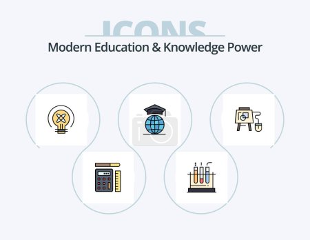 Téléchargez les illustrations : Modern Education And Knowledge Power Line Filled Icon Pack 5 Icon Design. certificate. idea. knowledge. energy. notebook - en licence libre de droit