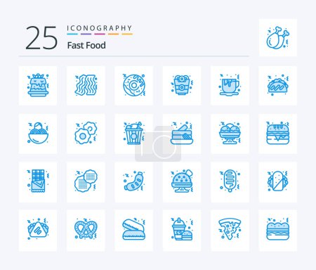 Téléchargez les illustrations : Fast Food 25 Blue Color icon pack including fast food. food. food. fast food. coffee - en licence libre de droit