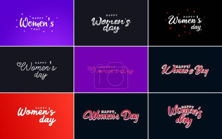 Ilustración de Happy Women's Day greeting card template with hand-lettering text design creative typography suitable for holiday greetings; vector illustration - Imagen libre de derechos