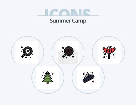 Illustration for Summer Camp Line Filled Icon Pack 5 Icon Design. . direction. game. camping. yarn - Royalty Free Image