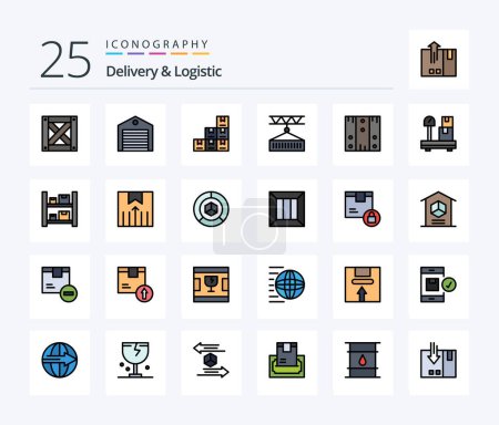 Téléchargez les illustrations : Delivery And Logistic 25 Line Filled icon pack including shipping services. logistic. shipping. delivery. - en licence libre de droit