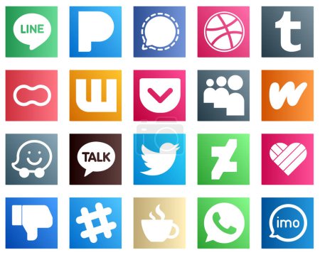 Illustration for 20 Minimalist Social Media Icons such as twitter. waze. mothers. literature and myspace icons. Professional and high definition - Royalty Free Image