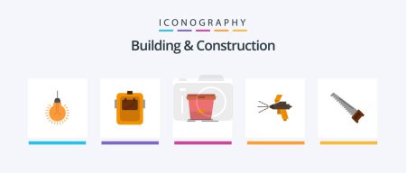 Téléchargez les illustrations : Building And Construction Flat 5 Icon Pack Including construction. paint. welder. spray. wash. Creative Icons Design - en licence libre de droit