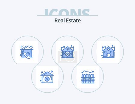 Ilustración de Real Estate Blue Icon Pack 5 Icon Design. security. house. contact. estate. real - Imagen libre de derechos
