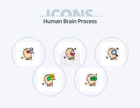 Illustration for Human Brain Process Line Filled Icon Pack 5 Icon Design. head. analysis. mental. write. mind - Royalty Free Image