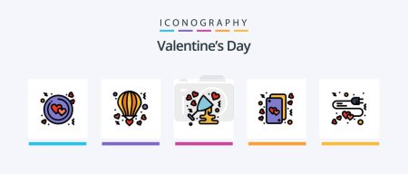 Téléchargez les illustrations : Valentines Day Line Filled 5 Icon Pack Including romance. heart. paper. bag. love. Creative Icons Design - en licence libre de droit