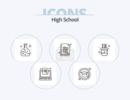 Ilustración de High School Line Icon Pack 5 Icon Design. . flask. globe. experiment. search - Imagen libre de derechos