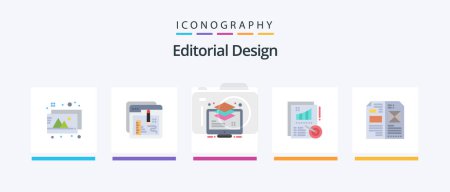 Téléchargez les illustrations : Editorial Design Flat 5 Icon Pack Including book. report. arrange. metrics. monitor. Creative Icons Design - en licence libre de droit