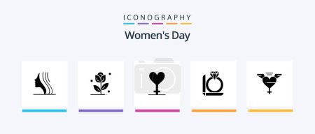 Ilustración de Womens Day Glyph 5 Icon Pack Including womens. symbol. rose. gender. day. Creative Icons Design - Imagen libre de derechos