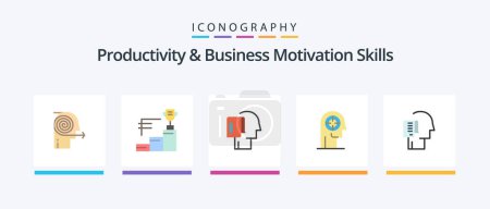 Illustration for Productivity And Business Motivation Skills Flat 5 Icon Pack Including head. concentration. trophy cup. arrow. note. Creative Icons Design - Royalty Free Image