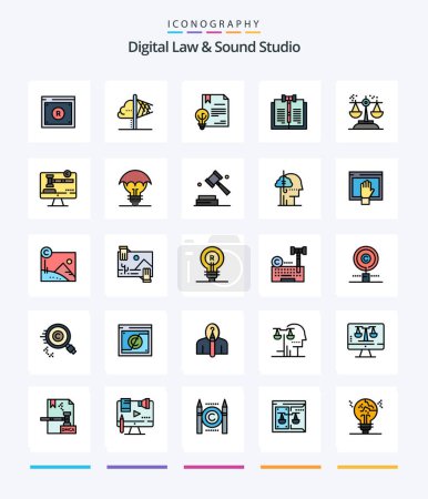 Illustration for Creative Digital Law And Sound Studio 25 Line FIlled icon pack  Such As digital. business. insight. law. digital - Royalty Free Image