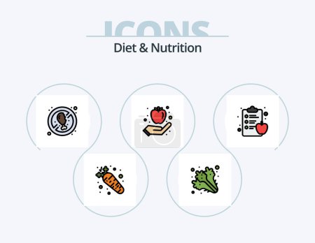 Téléchargez les illustrations : Diet And Nutrition Line Filled Icon Pack 5 Icon Design. diet. healthy. diet. food. nutrition - en licence libre de droit