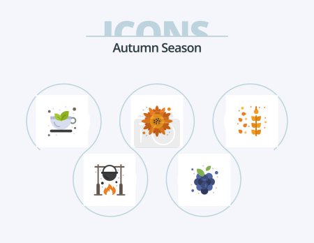 Téléchargez les illustrations : Autumn Flat Icon Pack 5 Icon Design. autumn. sunflower. vineyard. flower. hot - en licence libre de droit