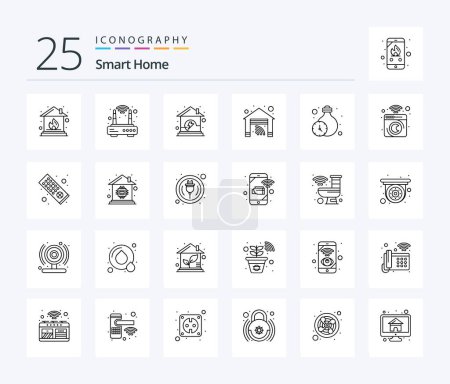 Illustration for Smart Home 25 Line icon pack including timers. lighting. house. home. house - Royalty Free Image