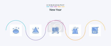 Téléchargez les illustrations : New Year Blue 5 Icon Pack Including vip. card. new year. year. new - en licence libre de droit