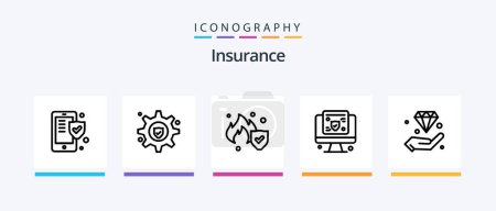 Illustration for Insurance Line 5 Icon Pack Including insurance. online. insurance. computer. paper. Creative Icons Design - Royalty Free Image