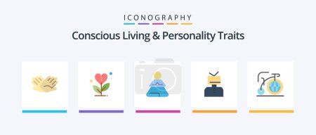 Illustration for Concious Living And Personality Traits Flat 5 Icon Pack Including happy. affirmations. heart. affirmation. training. Creative Icons Design - Royalty Free Image
