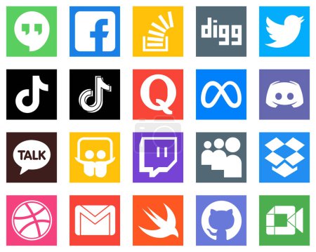 Illustration for 20 High Resolution Social Media Icons such as question; digg; china and douyin icons. Modern and professional - Royalty Free Image