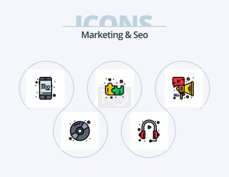 Téléchargez les illustrations : Marketing And Seo Line Filled Icon Pack 5 Icon Design. security. password. seo. network. sort - en licence libre de droit