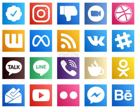 Illustration for 20 Social Media Icons for Every Platform such as spotify. feed. meeting. rss and meta icons. Eye catching and high definition - Royalty Free Image