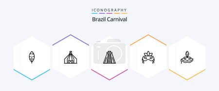 Ilustración de Brazil Carnival 25 Line icon pack including brazil. landmark. tent. chichen itza. carnival - Imagen libre de derechos