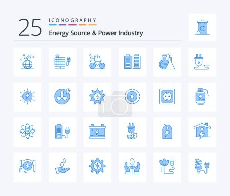 Ilustración de Energy Source And Power Industry 25 Blue Color icon pack including chemicals. power. cycle. battery. environment - Imagen libre de derechos