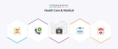 Illustration for Health Care And Medical 25 Flat icon pack including healthcare. medicine. aid. medical. box - Royalty Free Image