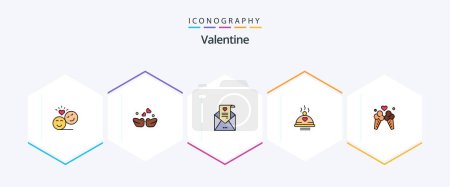 Téléchargez les illustrations : Valentine 25 FilledLine icon pack including valentine. bbq. ducks. food. wedding card - en licence libre de droit