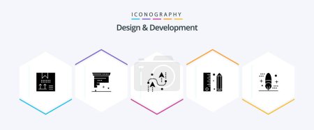 Illustration for Design and Development 25 Glyph icon pack including development. coding. development. programing. design - Royalty Free Image